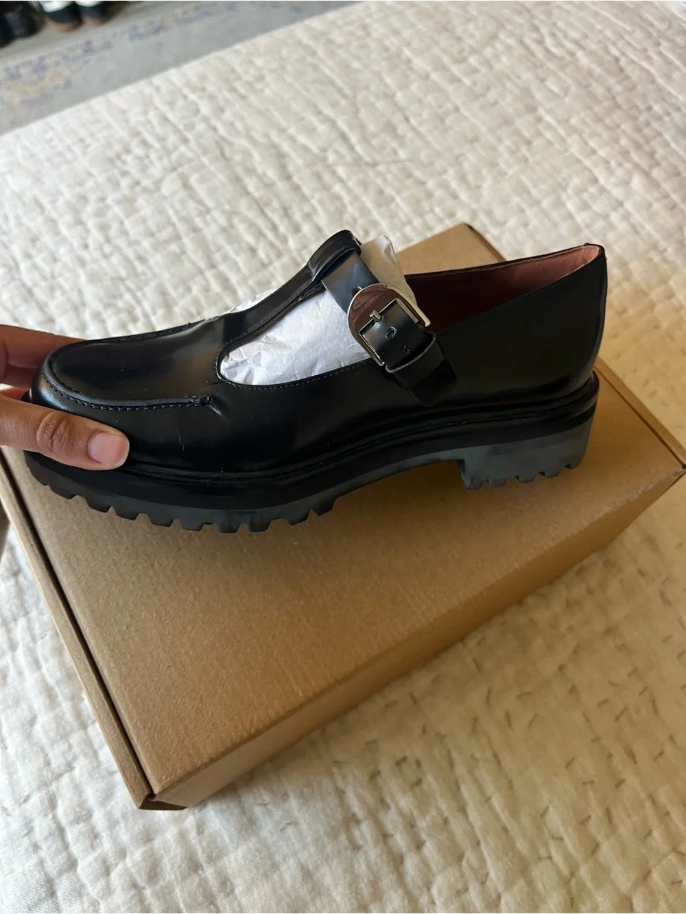 Reformation Black T-Strap Patent-Look Kids Dress Shoes